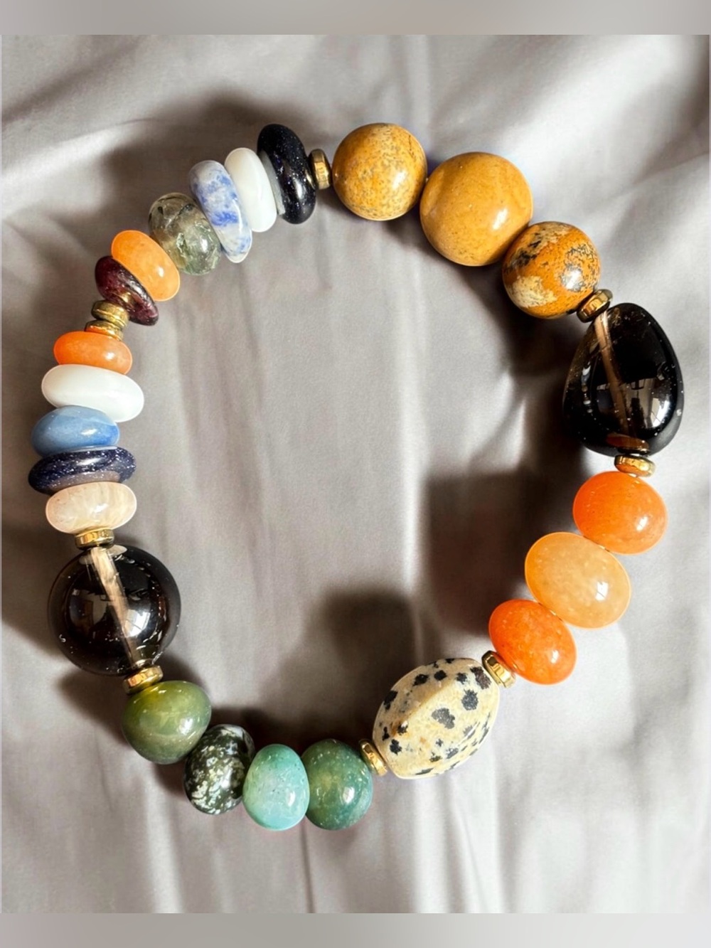 Artisan Made Multicolor Natural Stone Stretch Bracelet | Size 6.5 IN - Picture 2 of 12
